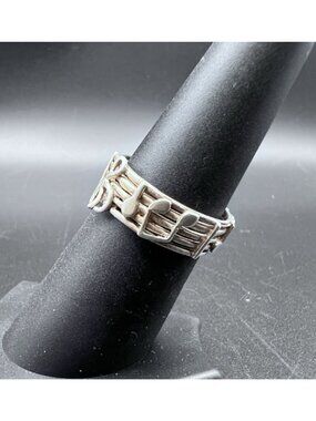 Vintage Sterling Silver Sheet Music Wide Band Ring Size 6.75 Musical Notes